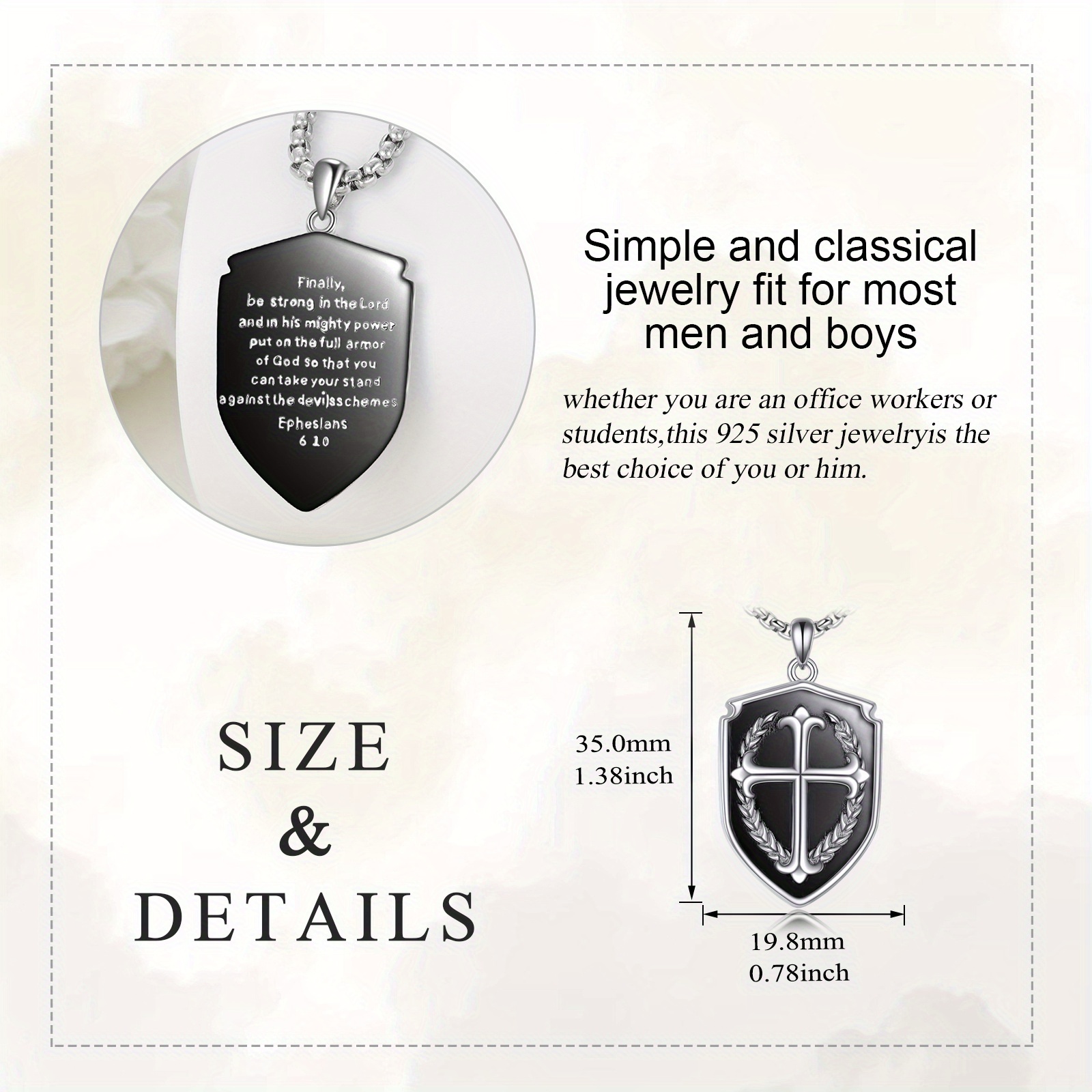 925 Sterling Silver Cross Shield Pendant Necklace